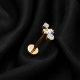 Detail View 1 of Implant Grade Titanium OneFit Threadless Golden Sparkle Gem Geometric Top Flat Back Stud Labret-Clear Gem