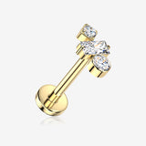 Implant Grade Titanium OneFit Threadless Golden Sparkle Gem Geometric Top Flat Back Stud Labret-Clear Gem