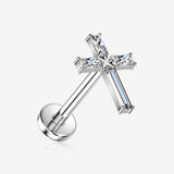 Implant Grade Titanium OneFit Threadless Baguette Cross Sparkle Top Flat Back Stud Labret-Clear Gem