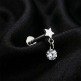 Detail View 1 of Implant Grade Titanium OneFit Threadless Dainty Star Dangle Gem Top Flat Back Stud Labret-Clear Gem