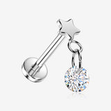 Implant Grade Titanium OneFit Threadless Dainty Star Dangle Gem Top Flat Back Stud Labret-Clear Gem