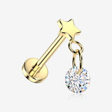 Implant Grade Titanium OneFit Threadless Golden Dainty Star Dangle Gem Top Flat Back Stud Labret-Clear Gem