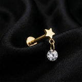 Detail View 1 of Implant Grade Titanium OneFit Threadless Golden Dainty Star Dangle Gem Top Flat Back Stud Labret-Clear Gem