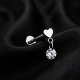 Detail View 1 of Implant Grade Titanium OneFit Threadless Dainty Heart Dangle Gem Top Flat Back Stud Labret-Clear Gem