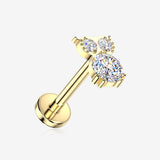 Implant Grade Titanium OneFit Threadless Golden Sparkle Owl Top Flat Back Stud Labret-Clear Gem