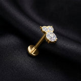 Detail View 1 of Implant Grade Titanium OneFit Threadless Golden Sparkle Owl Top Flat Back Stud Labret-Clear Gem