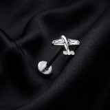 Detail View 1 of Implant Grade Titanium OneFit Threadless Sparkle Airplane Top Flat Back Stud Labret-Clear Gem