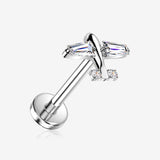 Implant Grade Titanium OneFit Threadless Sparkle Airplane Top Flat Back Stud Labret-Clear Gem