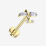 Implant Grade Titanium OneFit Threadless Golden Sparkle Airplane Top Flat Back Stud Labret-Clear Gem