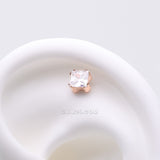 Detail View 1 of Implant Grade Titanium OneFit Threadless Rose Gold Prong Set Square Gem Sparkle Top Part-Clear Gem