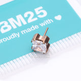 Detail View 3 of Implant Grade Titanium OneFit Threadless Rose Gold Prong Set Square Gem Sparkle Top Part-Clear Gem