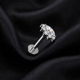 Detail View 1 of Implant Grade Titanium OneFit Threadless Marquise Eye Sparkle Top Flat Back Stud Labret-Clear Gem