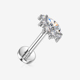 Implant Grade Titanium OneFit Threadless Marquise Eye Sparkle Top Flat Back Stud Labret-Clear Gem