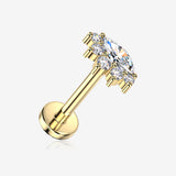 Implant Grade Titanium OneFit Threadless Golden Marquise Eye Sparkle Top Flat Back Stud Labret-Clear Gem