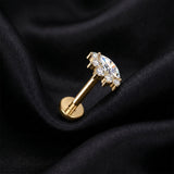 Detail View 1 of Implant Grade Titanium OneFit Threadless Golden Marquise Eye Sparkle Top Flat Back Stud Labret-Clear Gem
