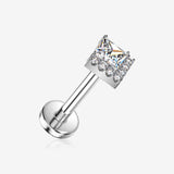 Implant Grade Titanium OneFit Threadless Diamante Square Sparkle Top Flat Back Stud Labret-Clear Gem