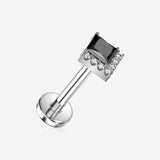 Implant Grade Titanium OneFit Threadless Diamante Square Sparkle Top Flat Back Stud Labret-Clear Gem/Black