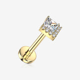 Implant Grade Titanium OneFit Threadless Golden Diamante Square Sparkle Top Flat Back Stud Labret-Clear Gem