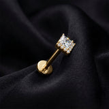 Detail View 1 of Implant Grade Titanium OneFit Threadless Golden Diamante Square Sparkle Top Flat Back Stud Labret-Clear Gem