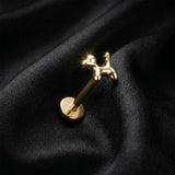 Detail View 1 of Implant Grade Titanium OneFit Threadless Golden Poodle Puppy Dog Top Flat Back Stud Labret