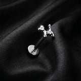 Detail View 1 of Implant Grade Titanium OneFit Threadless Poodle Puppy Dog Top Flat Back Stud Labret