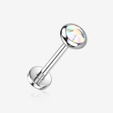 Implant Grade Titanium OneFit Threadless Flat Round Gem Sparkle Top Flat Back Stud Labret-Aurora Borealis