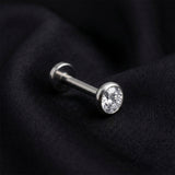 Detail View 1 of Implant Grade Titanium OneFit Threadless Flat Round Gem Sparkle Top Flat Back Stud Labret-Clear Gem