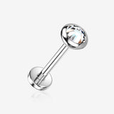Implant Grade Titanium OneFit Threadless Flat Round Gem Sparkle Top Flat Back Stud Labret-Clear Gem