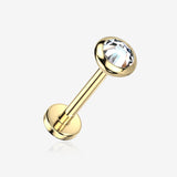 Implant Grade Titanium OneFit Threadless Golden Flat Round Gem Sparkle Top Flat Back Stud Labret-Clear Gem