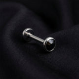 Detail View 1 of Implant Grade Titanium OneFit Threadless Flat Round Gem Sparkle Top Flat Back Stud Labret-Black