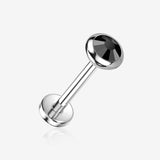 Implant Grade Titanium OneFit Threadless Flat Round Gem Sparkle Top Flat Back Stud Labret-Black