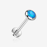 Implant Grade Titanium OneFit Threadless Flat Round Opal Top Flat Back Stud Labret-Blue