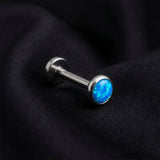 Detail View 1 of Implant Grade Titanium OneFit Threadless Flat Round Opal Top Flat Back Stud Labret-Blue