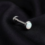 Detail View 1 of Implant Grade Titanium OneFit Threadless Flat Round Opal Top Flat Back Stud Labret-White