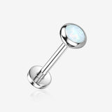 Implant Grade Titanium OneFit Threadless Flat Round Opal Top Flat Back Stud Labret-White