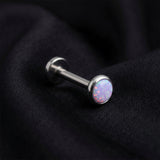 Detail View 1 of Implant Grade Titanium OneFit Threadless Flat Round Opal Top Flat Back Stud Labret-Purple