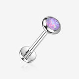 Implant Grade Titanium OneFit Threadless Flat Round Opal Top Flat Back Stud Labret-Purple
