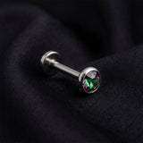 Detail View 1 of Implant Grade Titanium OneFit Threadless Flat Round Gem Sparkle Top Flat Back Stud Labret-Vitrail Medium
