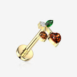 Implant Grade Titanium OneFit Threadless Golden Cherry Sparkle Top Flat Back Stud Labret-Red