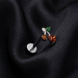 Detail View 1 of Implant Grade Titanium OneFit Threadless Cherry Sparkle Top Flat Back Stud Labret-Red