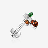 Implant Grade Titanium OneFit Threadless Cherry Sparkle Top Flat Back Stud Labret-Red