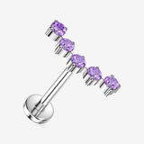 Implant Grade Titanium OneFit Threadless Bubble Journey Sparkle Top Flat Back Stud Labret-Amethyst