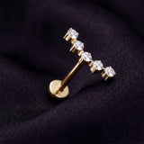 Detail View 1 of Implant Grade Titanium OneFit Threadless Golden Bubble Journey Sparkle Top Flat Back Stud Labret-Clear Gem