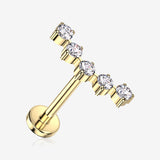Implant Grade Titanium OneFit Threadless Golden Bubble Journey Sparkle Top Flat Back Stud Labret-Clear Gem