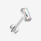 Implant Grade Titanium OneFit Threadless Rectangular Gem Top Flat Back Stud Labret-Aurora Borealis
