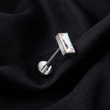 Detail View 1 of Implant Grade Titanium OneFit Threadless Rectangular Gem Top Flat Back Stud Labret-Aurora Borealis