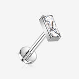 Implant Grade Titanium OneFit Threadless Rectangular Gem Top Flat Back Stud Labret-Clear Gem