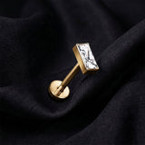 Detail View 1 of Implant Grade Titanium OneFit Threadless Golden Rectangular Gem Top Flat Back Stud Labret-Clear Gem
