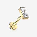 Implant Grade Titanium OneFit Threadless Golden Rectangular Gem Top Flat Back Stud Labret-Clear Gem