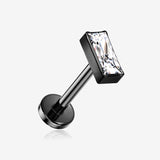 Implant Grade Titanium OneFit Threadless Blackline Rectangular Gem Top Flat Back Stud Labret-Clear Gem